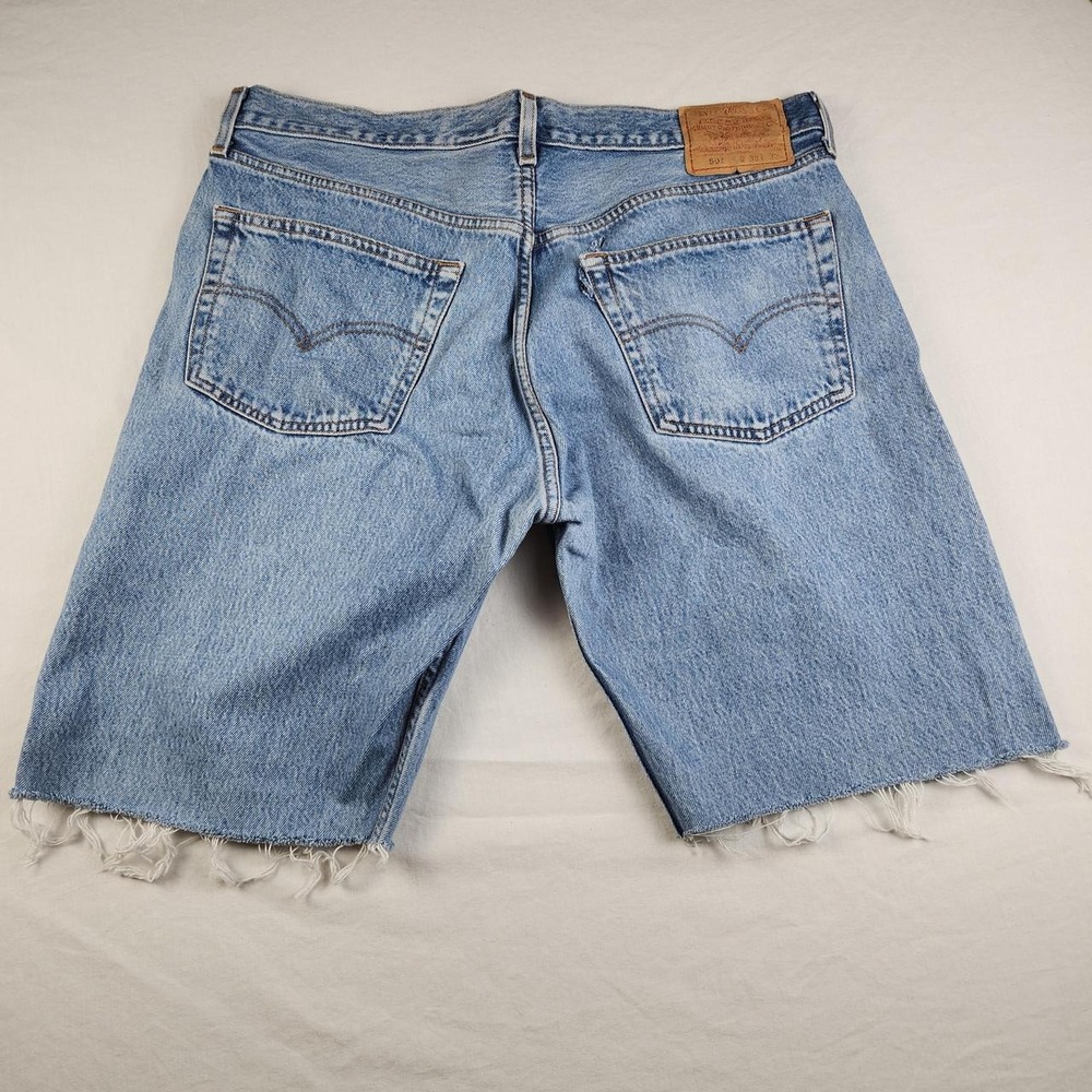 Levis 501 Mens Blue Cutoff Denim Button Fly Jeans Shorts Jorts Size 38 Vintage